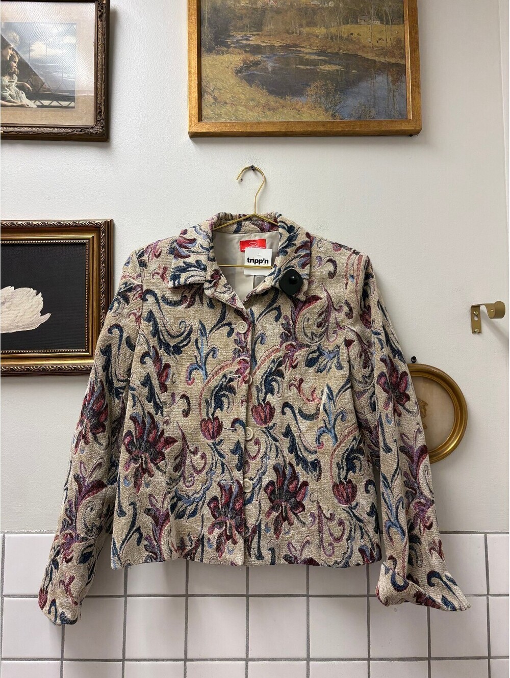 Oscar de la Renta Women's Tapestry Blazer Size Small Floral Pattern